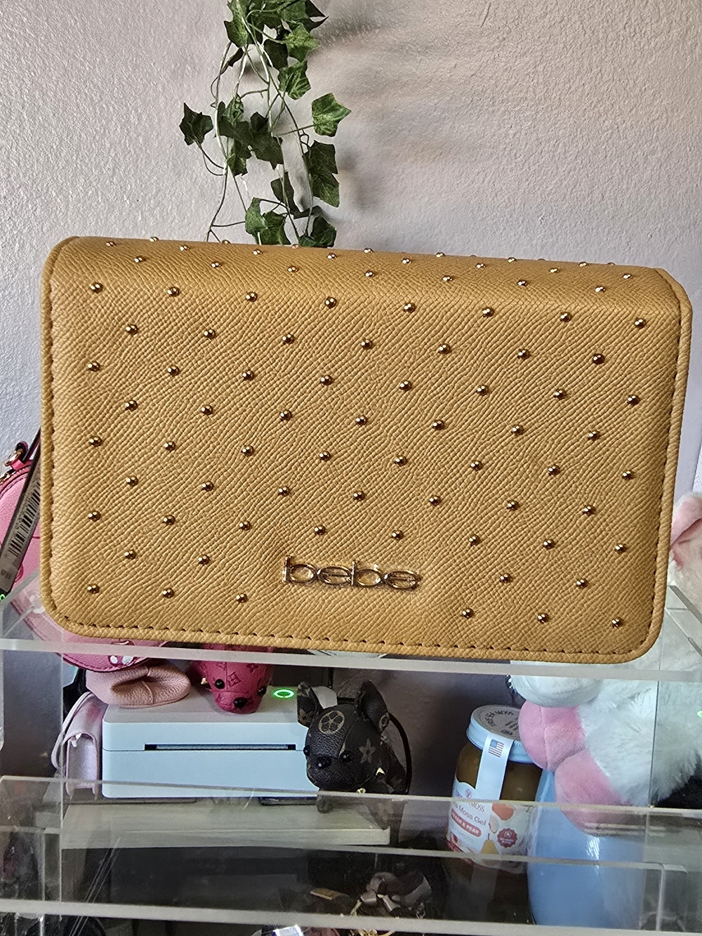 bebe Studded Mustard Crossbody/Wristlet Bag